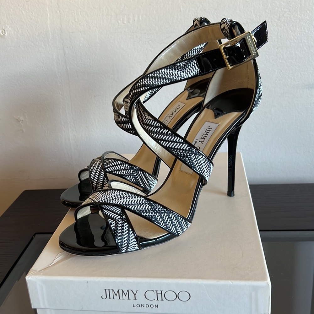 Jimmy choo woven black and white cross cross Lottie sandal. Make an offer - Picture 3 of 7